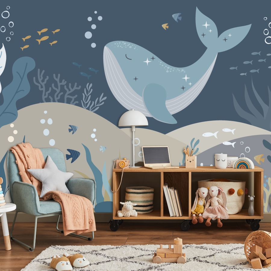 Baby Nursery Peel And Stick Wallpaper - 10+ Sevimli Karikatür Balina Duvar Kağıdı,