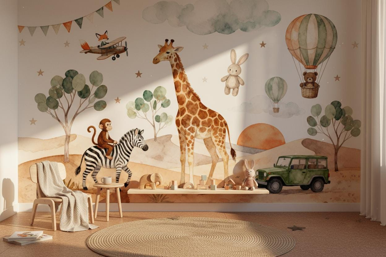 Çizgi Film Hayvanları Temalı D - Baby Nursery Peel And Stick Wallpaper incelemesi ve fiyatı